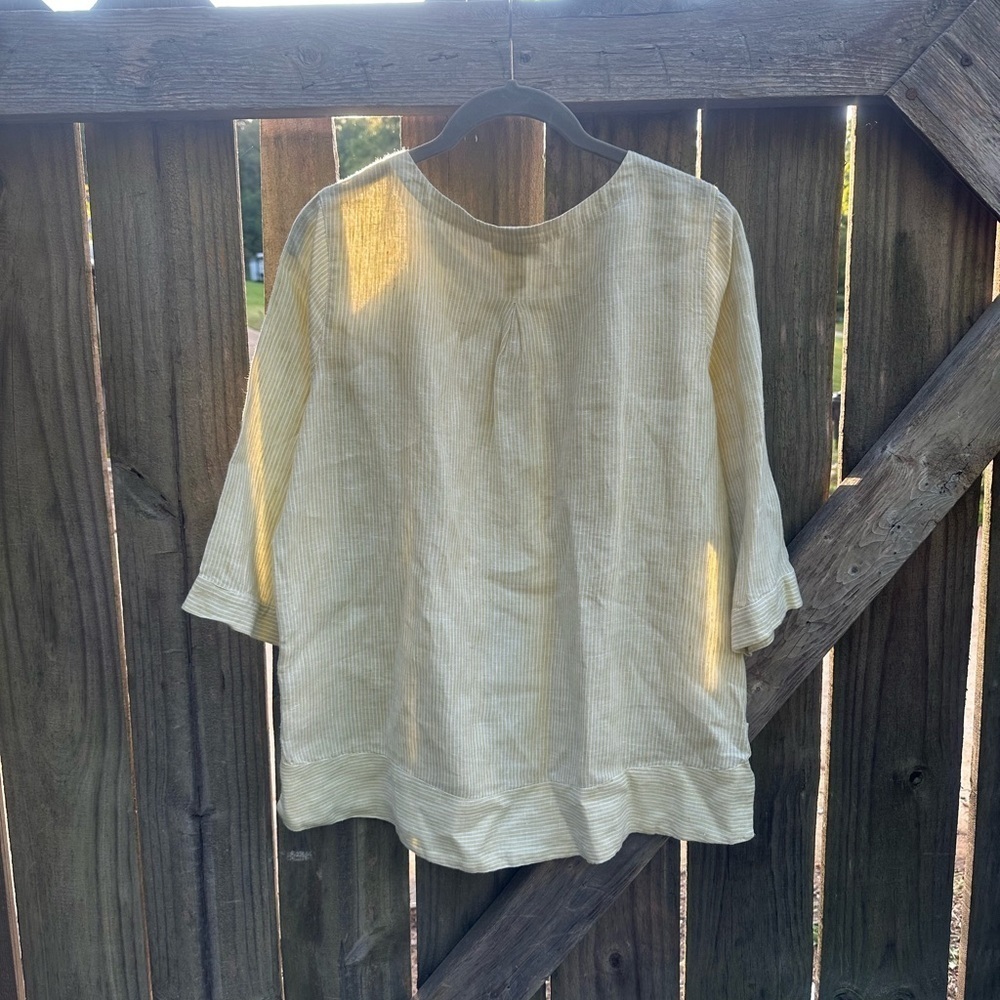 J. Jill Love Linen Lime Green Pin Striped Loose Fit Tunic Style Blouse - Picture 6 of 6